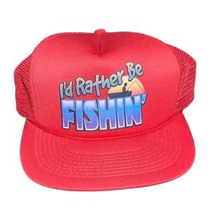 I’d Rather be Fishing Red Hat Snapback Hat Cap Baseball Cap
